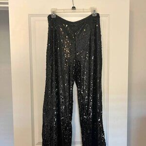 Black Sequin Wide Leg Pants Size Medium NWT